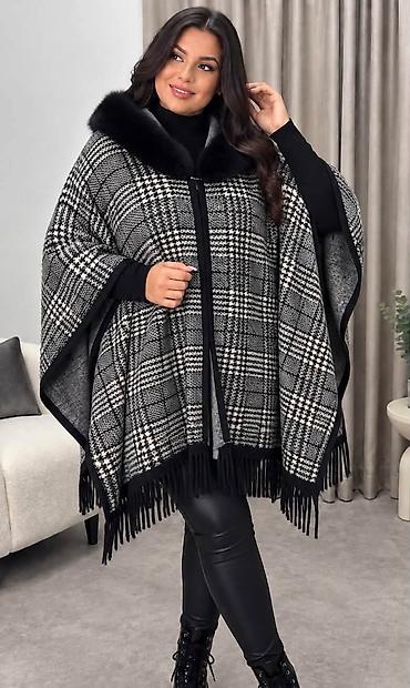 Žensko karo pončo sa krznenom kragnom - Elegantno pončo ogrtač sa na lalafo.rs Žensko karo pončo sa krznenom kragnom - Elegantno pončo ogrtač sa