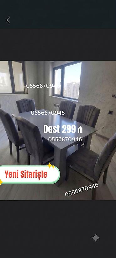 oturacaglar: Qonaq otağı üçün, Yeni, Açılmayan, Dördbucaq masa, 6 stul — 4