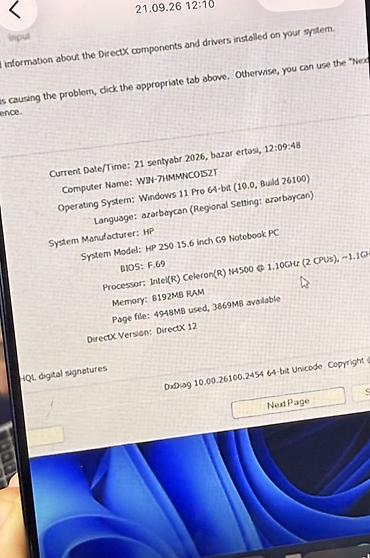 hp komputer: HP 250 15.6" G9 noutbuk Texniki xüsusiyyətlər: - Ekran: 15.6 inch - — 2