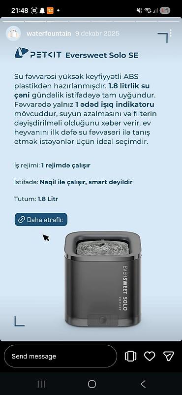 su donuzu: PETKIT Eversweet Solo SE – ev heyvanları üçün su fəvvarəsi - — 1