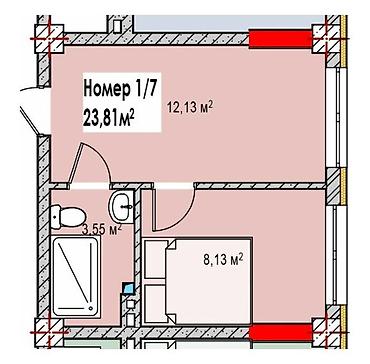 studio apartment: 1 комната, 23 м², 1 этаж — 3