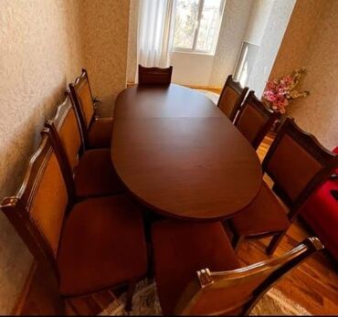 masa desti islenmis: Для гостиной, Б/у, Прямоугольный стол, 8 стульев