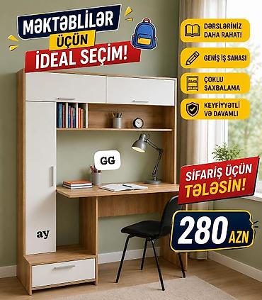 Məktəblilər üçün ideal seçim – funksional iş masası və rəf sistemi! -