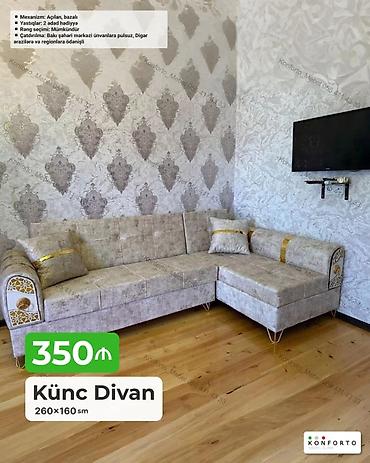 Künc divan – 260×160 sm - Açılan, bazalı mexanizm - Rəng seçimi