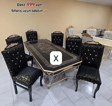 qara un: Klassik üslubda yemək dəsti – Dəst: 1 masa + 6 stul – Rəng — 1