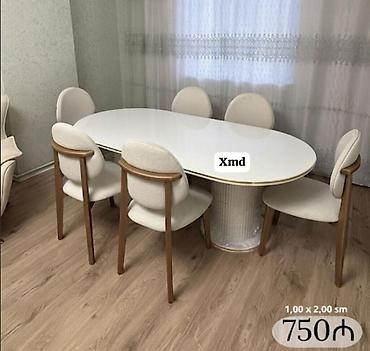 Oval yemək masası və 6 ədəd stul dəsti - Masa ölçüsü: 1,00 x 2,00 m