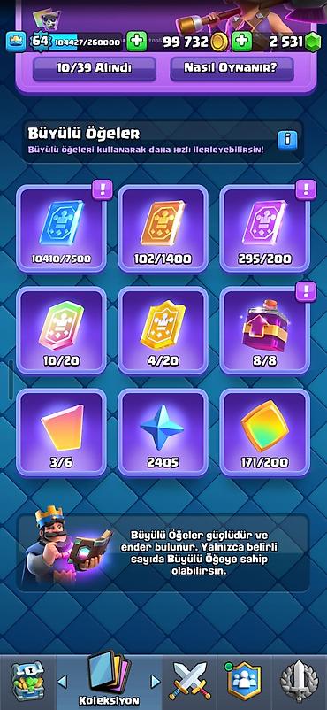 Digər əntiq əşyalar: Clash Royale hesabı: - Kral səviyyəsi: 64 - Daş: 2531 - Rozetlər — 5