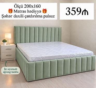 Modern yumşaq başlıqlı çarpayı – 200x160 sm ölçü - Düz xətli, dik