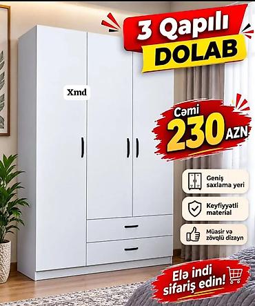 3 qapılı ağ rəngli paltar dolabı - Geniş saxlama yeri: üç qapı
