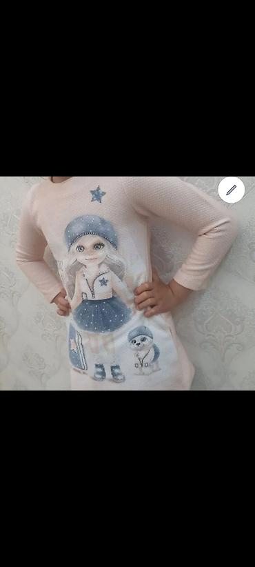 kids dres: Uşaq üçün uzunqoll don - Rəng: açıq pudra - Üzərində çap: şirin qız — 2