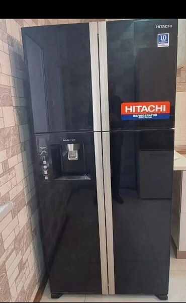 Soyuducular: 4 qapılı Hitachi Soyuducu Satılır, rəng - Qara, Dispenserli