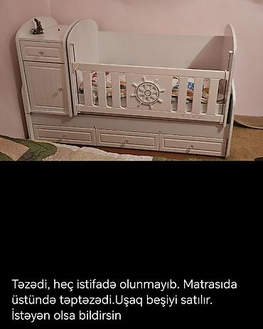 islənmis matraslar: Uşaq beşiyi – “Ali Bebe” dizaynı - Rəng: ağ - Yan relsli mexanizm: ön — 1