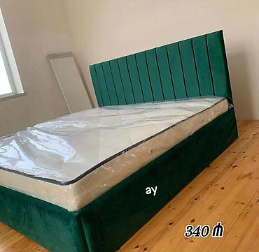 Мебель для дома: Məhsul: Yumşaq başlıqlı taxta çarpayı və döşək - Rəng: Zümrüd-yaşıl — 1