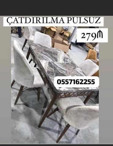 Masa və oturacaq dəstləri: Qonaq otağı üçün, Yeni, Açılan, Dördbucaq masa, 4 stul — 3