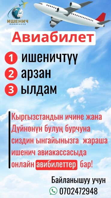 Размещение рекламы: Эн арзан авиабилеттер, Ишенич авиа кассасында!