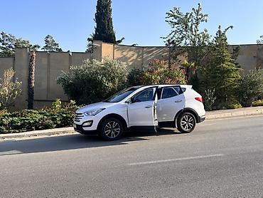 santa fe 2008: Hyundai Santa Fe, ağ rəng, 4WD krossover/SUV. Xüsusiyyətlər: - Tam — 9