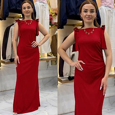 qəd: Qırmızı uzun qadın donu 44 ölçüyə kimi - Model: düz kəsimli, maksi — 1