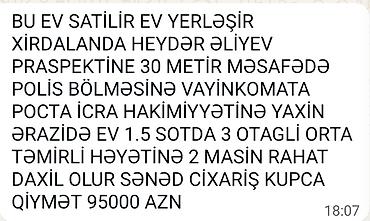 məhlə evi: 3 otaqlı, 150 kv. m, Kredit yoxdur, Orta təmir — 1