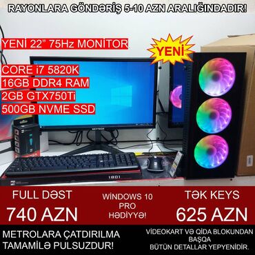 Masaüstü kompüterlər və iş stansiyaları: Oyun üçün Kompüter "DDR4 Core i7 5820K GTX750Ti 2GB 500GB NVME” ⭐Tək — 1