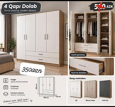 Yeni, 4 qapılı, Siyirməli, Ağ, Açılan, Düz dolab lalafo.az -da Yeni, 4 qapılı, Siyirməli, Ağ, Açılan, Düz dolab