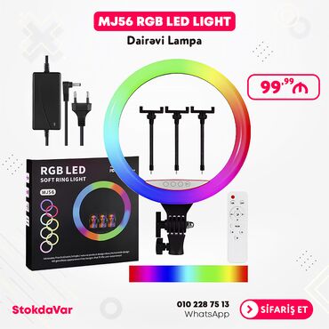 lazer isiqlar: 🔥🔥 "MJ56 RGB LED LIGHT" Dairəvi Lampa ✅ Diametri: 56 SM ✅ Telefon