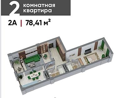 artwin: 2 комнаты, 78 м², Технопарк Элитка, 16 этаж, ПСО (под самоотделку) — 2