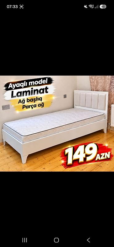 Ayaqlı model tək nəfərlik çarpayı - Karkas: laminat - Başlıq: ağ