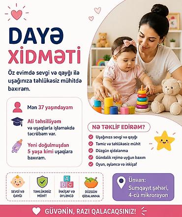 Dayələr: Dayə xidməti Öz evimdə uşağınıza sevgi və qayğı ilə, təhlükəsiz və — 1