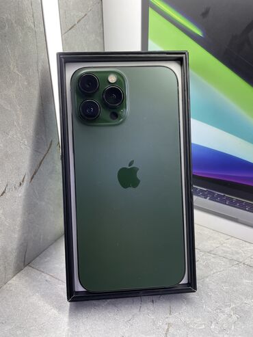 телефону айфон: IPhone 13 Pro Max, Б/у, 256 ГБ, Alpine Green, Зарядное устройство, Защитное стекло, Чехол, В рассрочку, 100 %