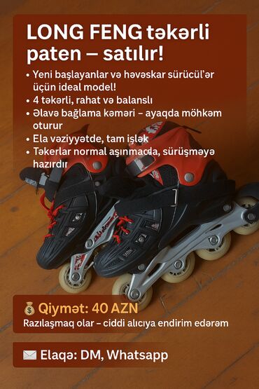 Roliklər: 🛼 LONG FENG təkərli paten – satılır! 📍 Bakı 🎯 Yeni başlayanlar və