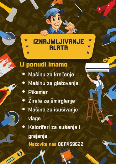 Građevinarstvo i rekonstrukcija: Usluga: Iznajmljivanje građevinskih mašina i opreme + tretmani protiv — 13