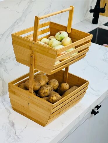 Хлебницы: İki mərtəbəli bambuk səbət/raf - Material: təbii bambuk, hamar