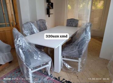 Masa və oturacaq dəstləri: Qonaq otağı üçün, Yeni, Açılmayan, Dördbucaq masa, 6 stul — 2