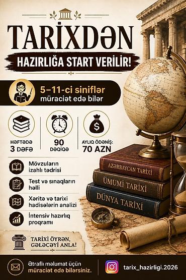 gəncədə komputer kursları: Tarixdən hazırlıq kursu - 5–11-ci sinif şagirdləri üçün - Həftədə 3 — 1