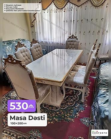 100: Masa Dəsti – 100×200 sm - Mexanizm: Açılmayan masa - Dəst: 1 masa + 6 — 1