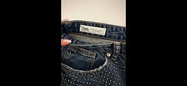 stradivarius rokovnik: Zara RELAXED MID-WAIST RHINESTONE JEANS 38 velicina - Model: ženske — 4