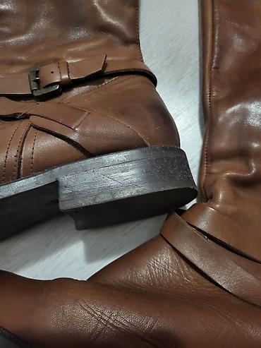 martens cena: Ženske kožne čizme do kolena – braon - Materijal: prirodna koža — 4