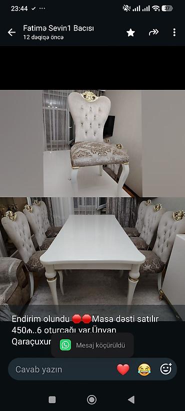 Endirim olundu 🛑🛑Masa dəsti satılır 450₼. 6 oturcağı var.Ünvan