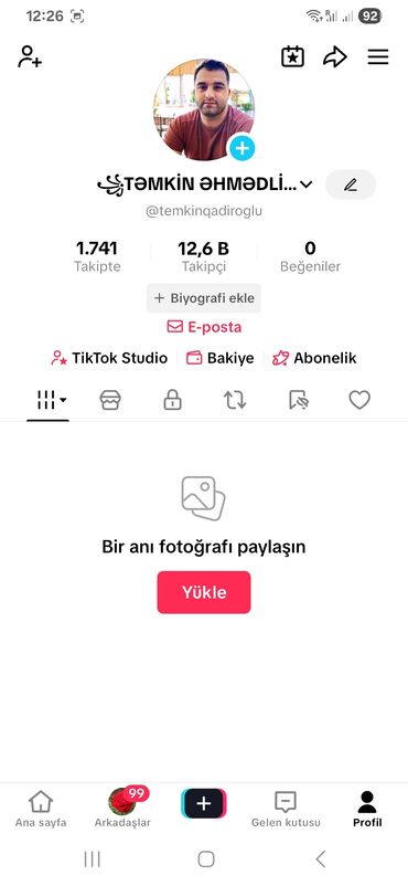 Audio: Salam hesab satilir real hesabdi 12,6B. real izleyicidi. videolarimi