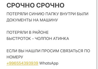 Бюро находок: Потеряли папку синего цвета Внутри были документы на машину Просим