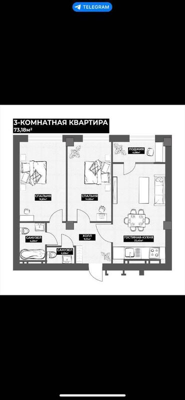 mega hous: 3 комнаты, 73 м², Элитка, 8 этаж, ПСО (под самоотделку)