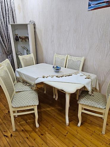 Qonaq otağı üçün, İşlənmiş, Açılan, Dördbucaq masa, 6 stul