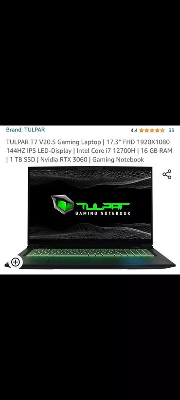купить игровой ноутбук в баку: Monster TULPAR T7 V20.5 Gaming Laptop | 17,3'' FHD 1920X1080 144HZ IPS