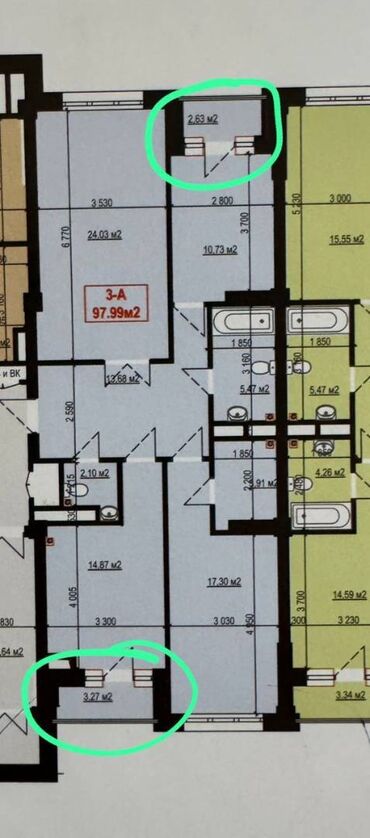 квартира с панорамными окнами: 3 комнаты, 98 м², Элитка, 9 этаж, ПСО (под самоотделку)