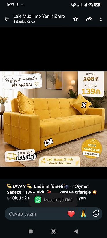 baliş: 💫 _*DİVAN*_ 💫 *Endirim fürsəti💣* ✔️Qiymət *Sadəcə : 139₼ oldu* 💃 — 1