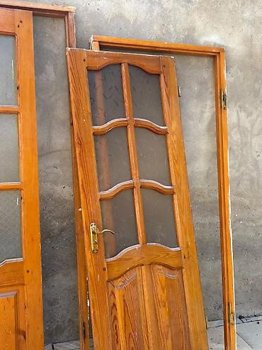 zal qapıları: Şüşəli taxta qapılar dəsti - Material: təbii ağac (şam tonunda) — 2