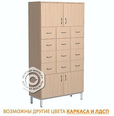 Медицинская мебель: Шкаф картотечный на 12 ящиков ШК-24/1 (каркас белый, ЛДСП дуб — 1