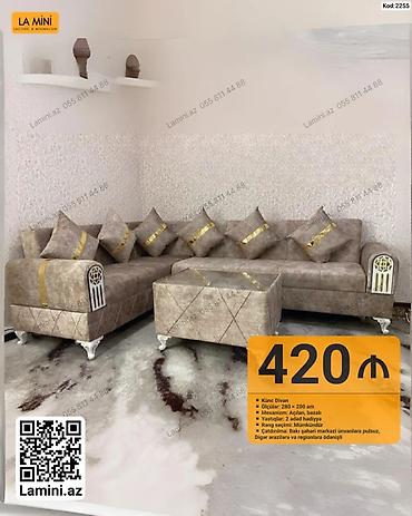 Künc divan dəsti – Kod: 2255 - Ölçülər: 280 × 200 sm - Mexanizm