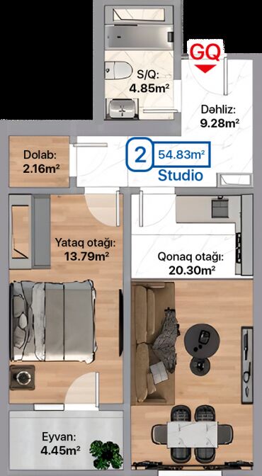Вторичное жилье: Студия, Новостройка, 55 м²