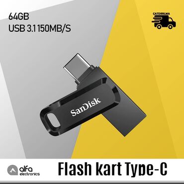 Digər kompüter aksesuarları: Flaş kart USB 3.1 "Sandisk" 64GB OTG Type-C Brend: SanDisk Yaddaşın